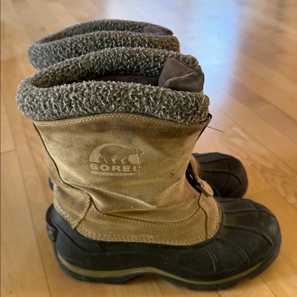 Sorel Ellesmere Winter Boots‎ Women US 8 Tan And Black Leather Duck Boot